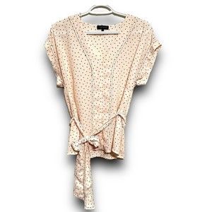 1.STATE Women's Short Sleeve Vintage Polka Dot Pale Pink Size Small Tie waist